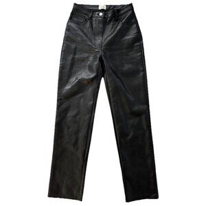 Aritzia Wilfred Black Vegan Leather High Rise Straight Taper Leg Pants Size 2